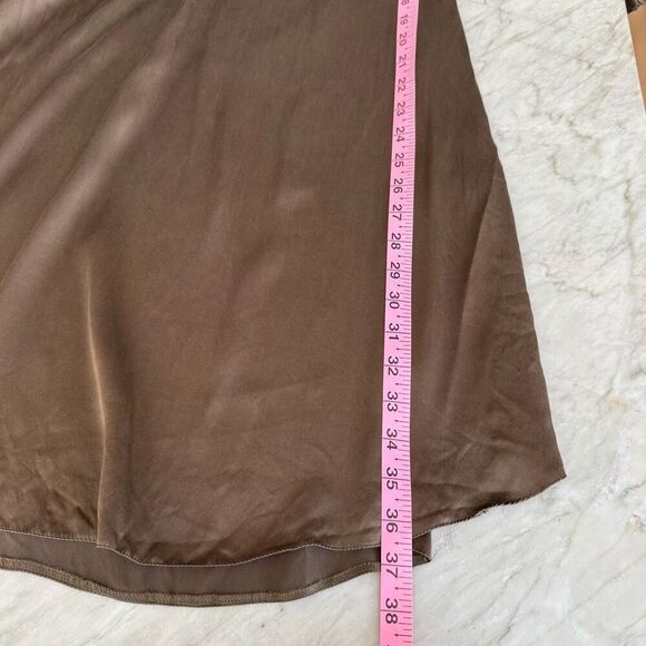 100% silk brown tunic blouse dress attached paisley scarf size L - Picture 7 of 7